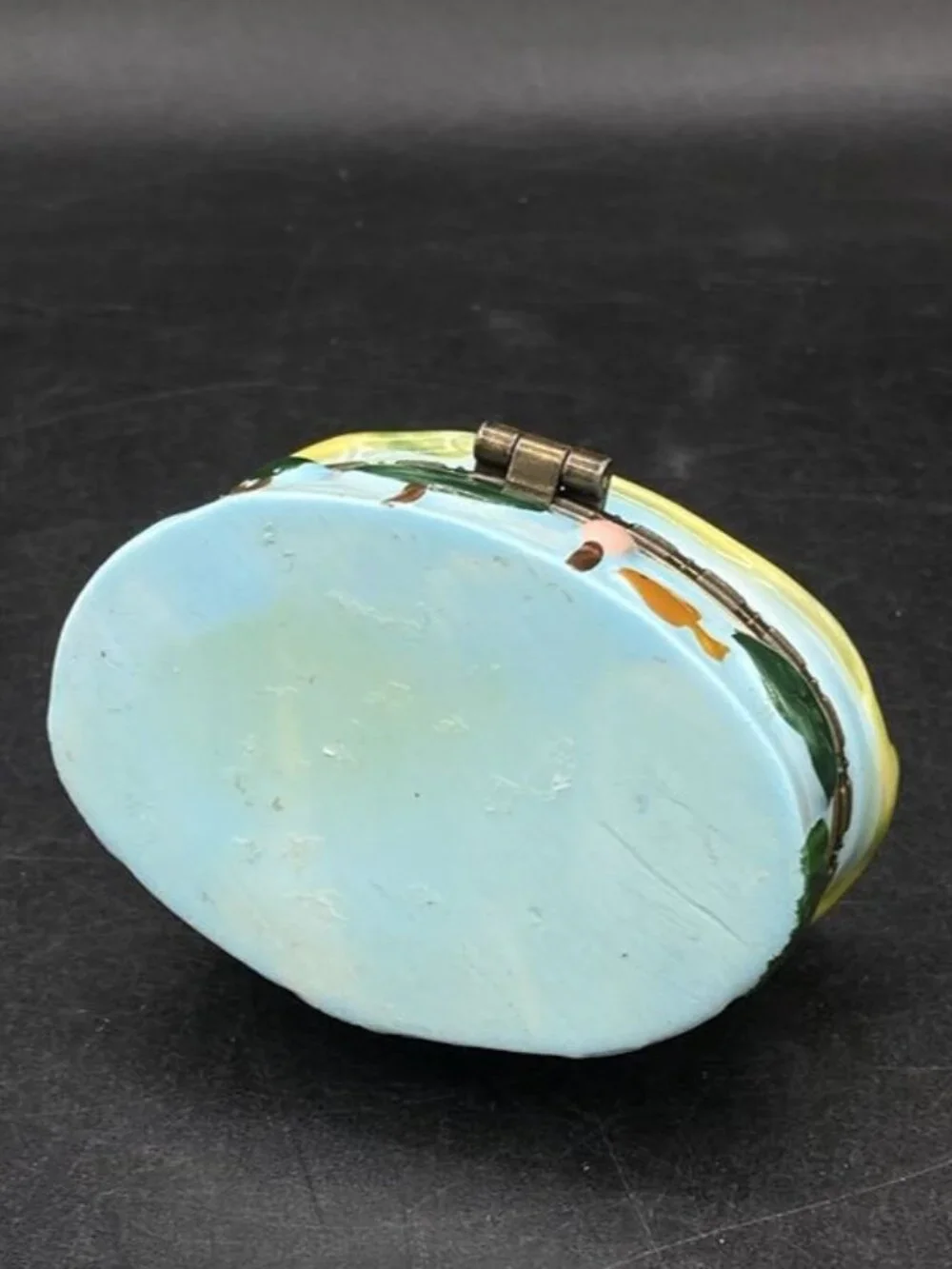Frog Trinket Box Ceramic Spotted Frog on Lily Pad Oval Trinket Box